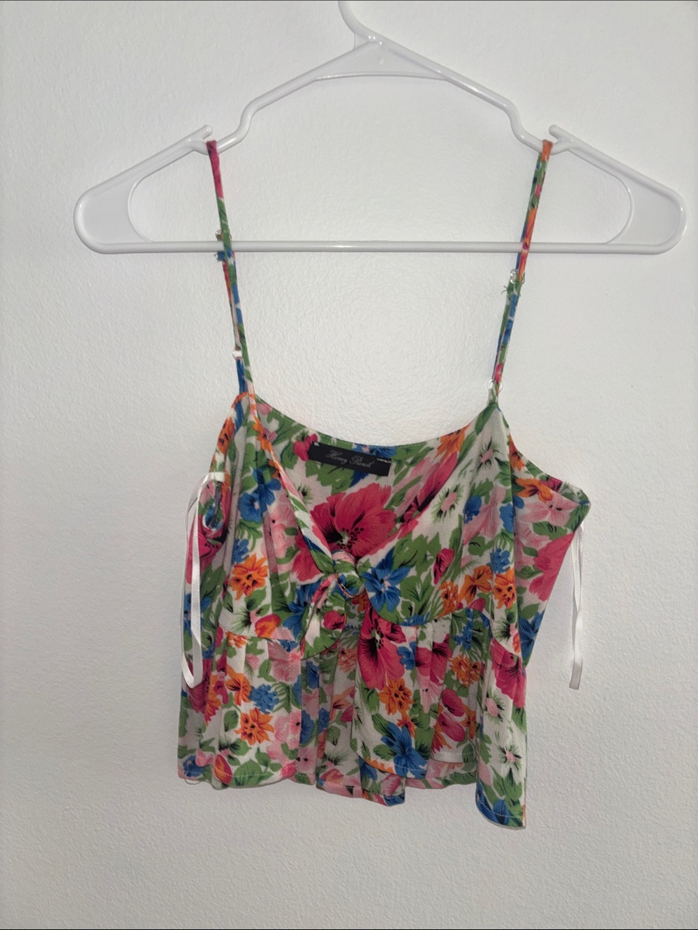 Floral Tie-Front Spaghetti Strap Tank Top - Multicolor